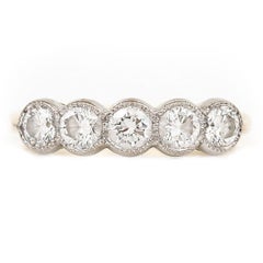 Vintage 18ct Gold Five Stone 0.75ct Diamond Half Eternity Ring F Colour