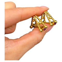 Vintage 18ct Gold French Cufflinks: Ruby and Rope 1970s Design