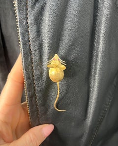 Vintage 18ct Gold Italien gestempelt, 1960er Jahre Rubin Maus Brosche