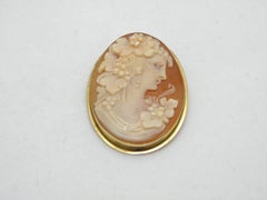 Vintage 18ct Gold Large Shell Cameo Brooch Pin c1970s Heavy 7.9g 750 Purity