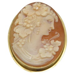 Retro 18ct Gold Large Shell Cameo Brooch Pin c1970s Heavy 7.9g 750 Purity