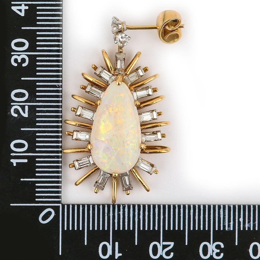 Women's Vintage 18ct Gold Large Starburst Opal and Diamond Drop Earrings, Circa 1960