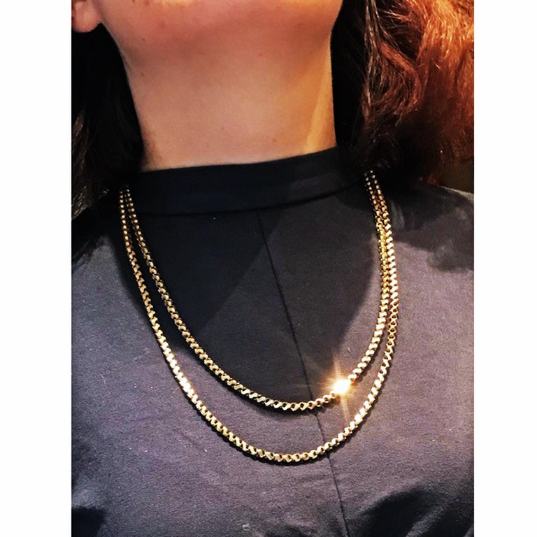 Vintage, 18ct Gold, Loop in Loop, Long Chain For Sale at 1stdibs