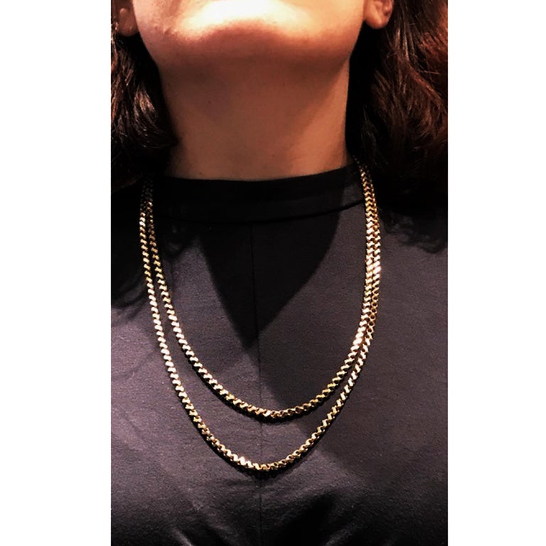 Vintage, 18ct Gold, Loop in Loop, Long Chain For Sale at 1stdibs