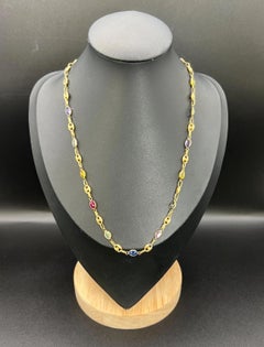 Vintage 18ct Gold, Mariner Link Gemstone Harlequin Necklace with Barrel Clasp