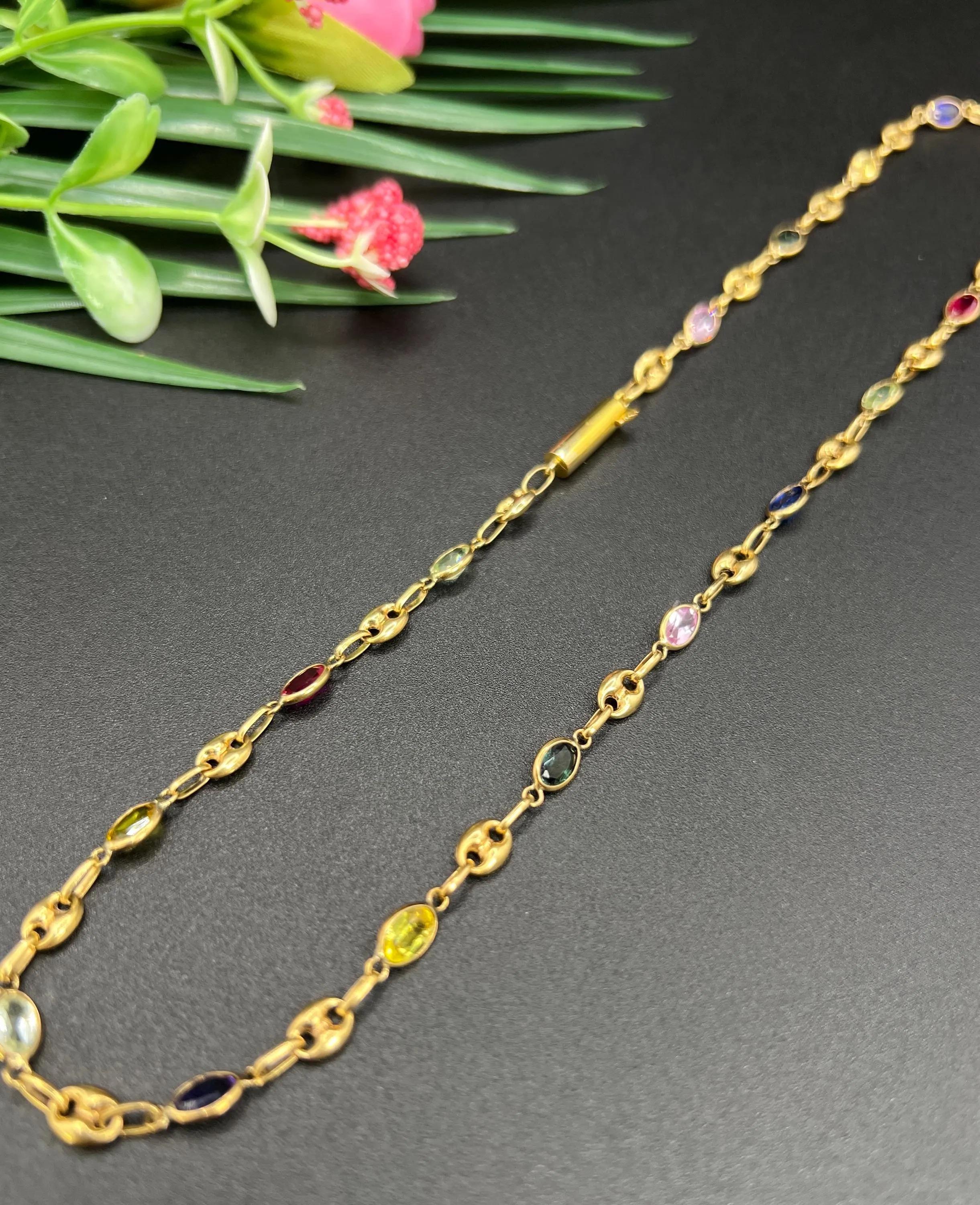 Vintage 18ct Gold, Mariner Link Edelstein Harlekin Halskette mit Barrel Clasp für Damen oder Herren im Angebot