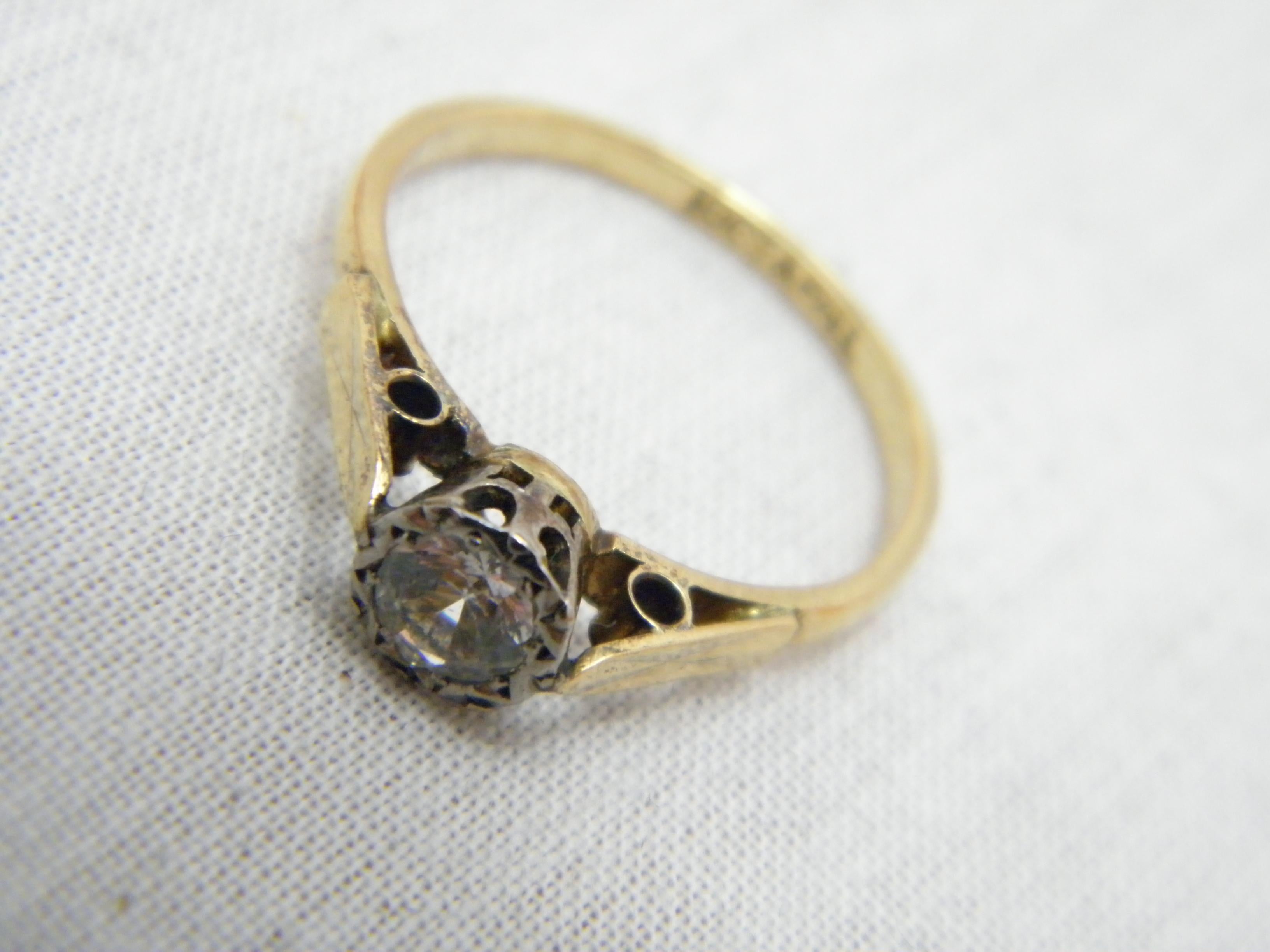 Verlobungsring, 18 Karat Gold, Palladium, Diamant, Solitär, Größe P 7,75 750 (Art déco) im Angebot