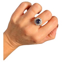 Retro 18ct Gold & Platinum 1960’s Sapphire Diamond Round Cluster Ring