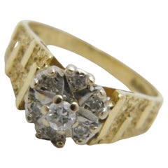 Vintage 18ct Gold Platinum Diamond Heavy Cluster Engagement Ring