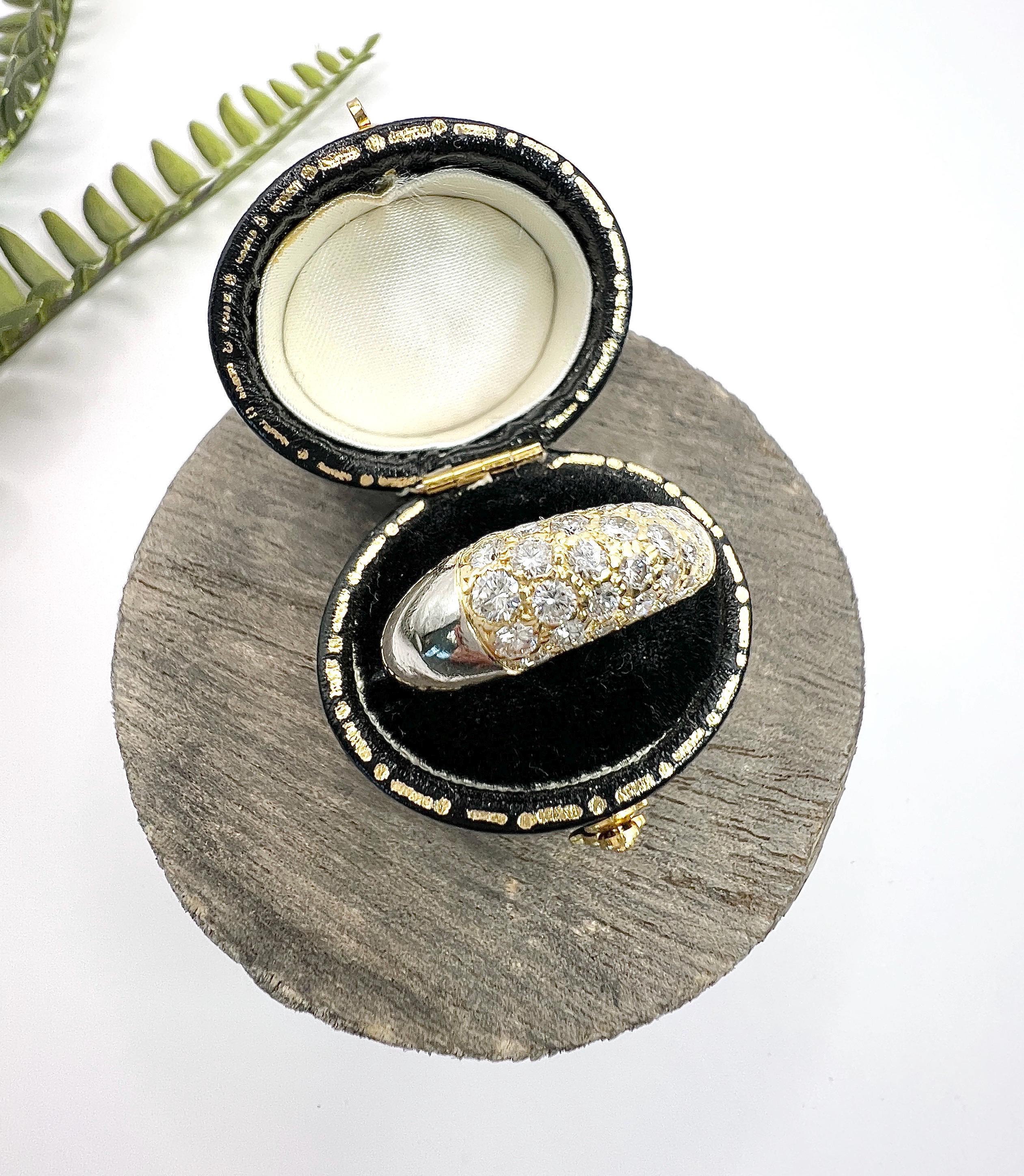 Vintage 18ct Gold & Platinum , French 1940s Diamond Pave Bombe Cocktail Ring For Sale 5