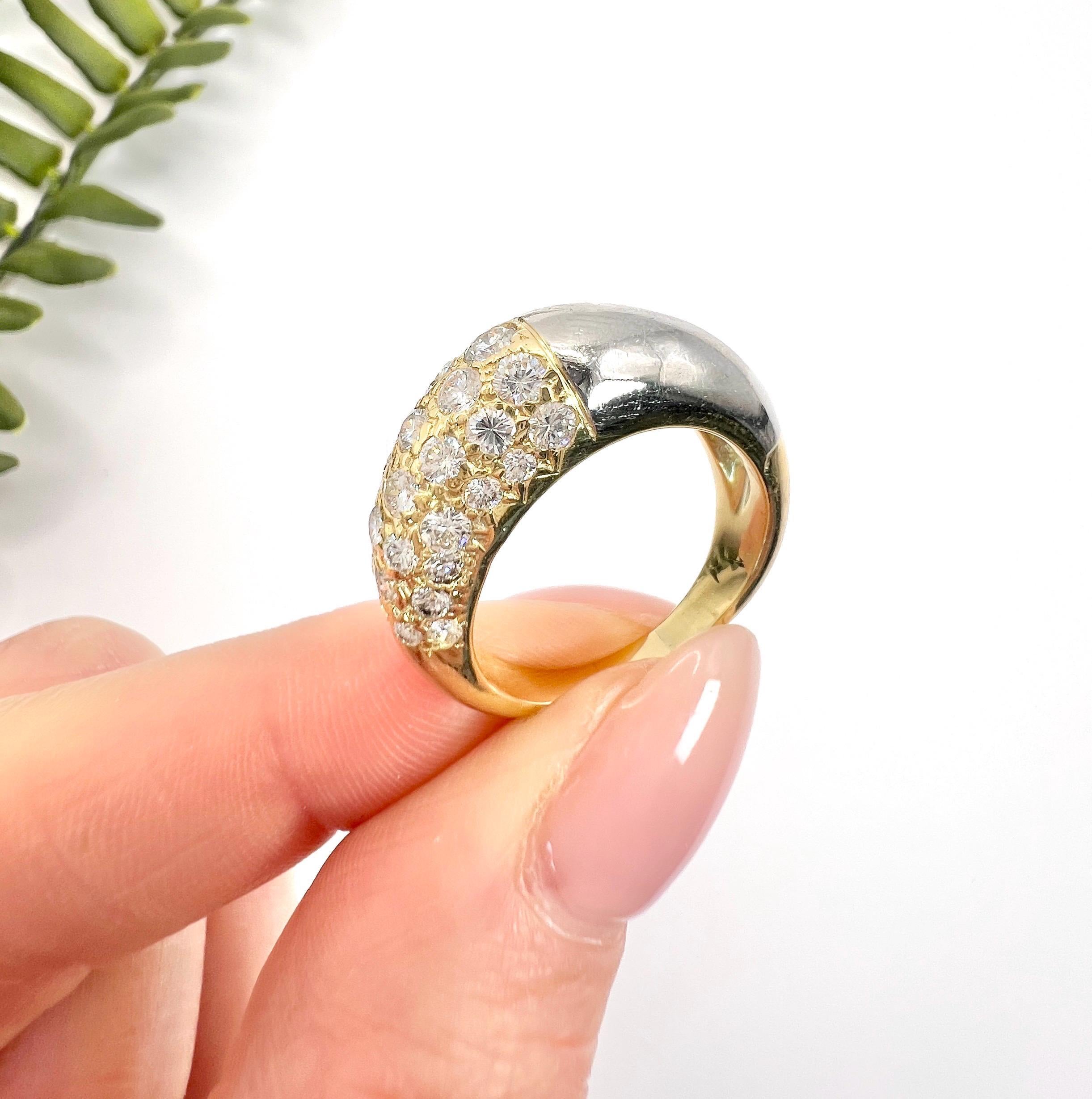 Vintage 18ct Gold & Platinum , French 1940s Diamond Pave Bombe Cocktail Ring For Sale 6