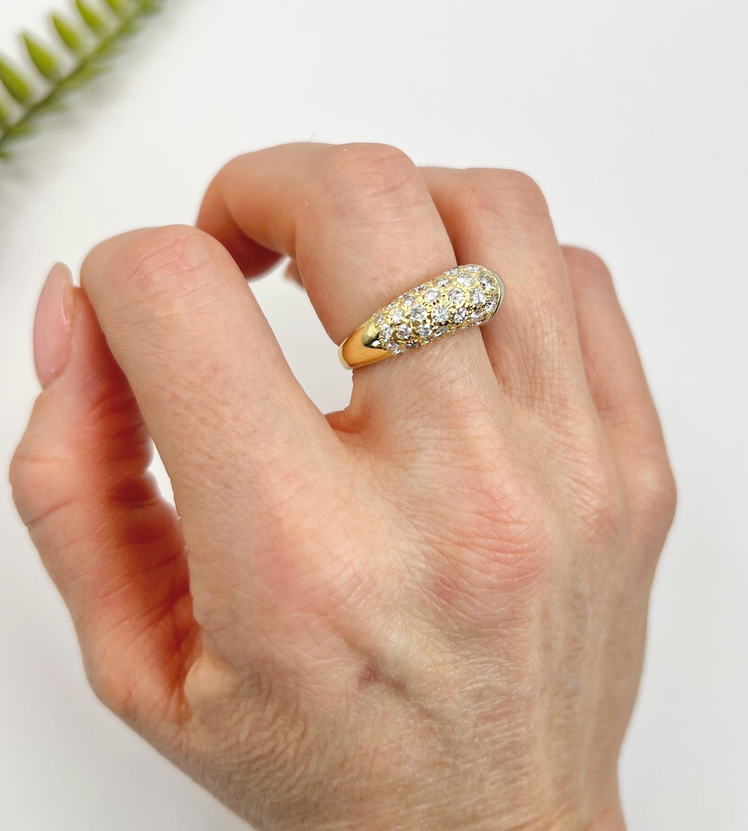 Brilliant Cut Vintage 18ct Gold & Platinum , French 1940s Diamond Pave Bombe Cocktail Ring For Sale
