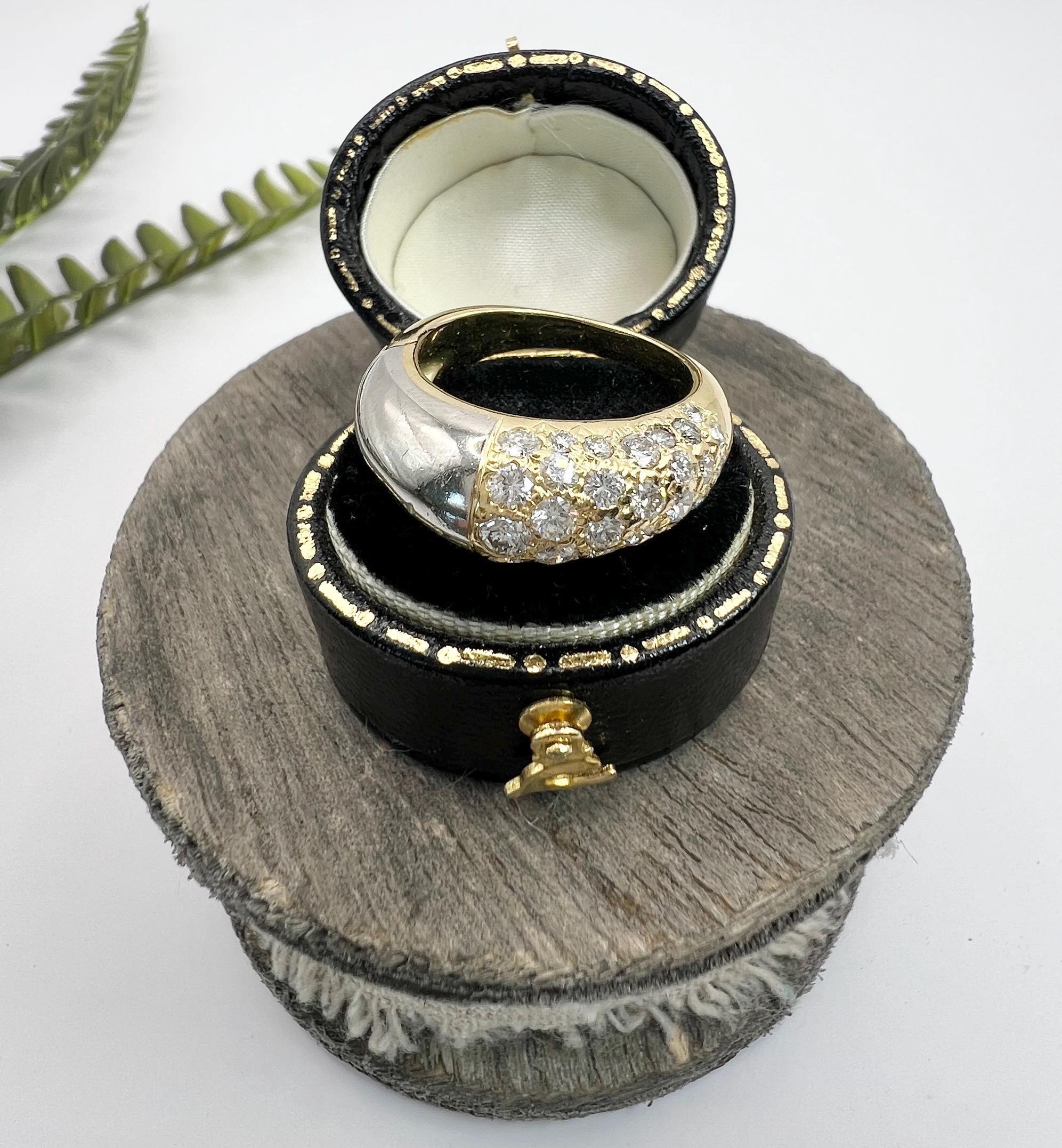 Vintage 18ct Gold & Platinum , French 1940s Diamond Pave Bombe Cocktail Ring In Good Condition For Sale In Brighton, GB
