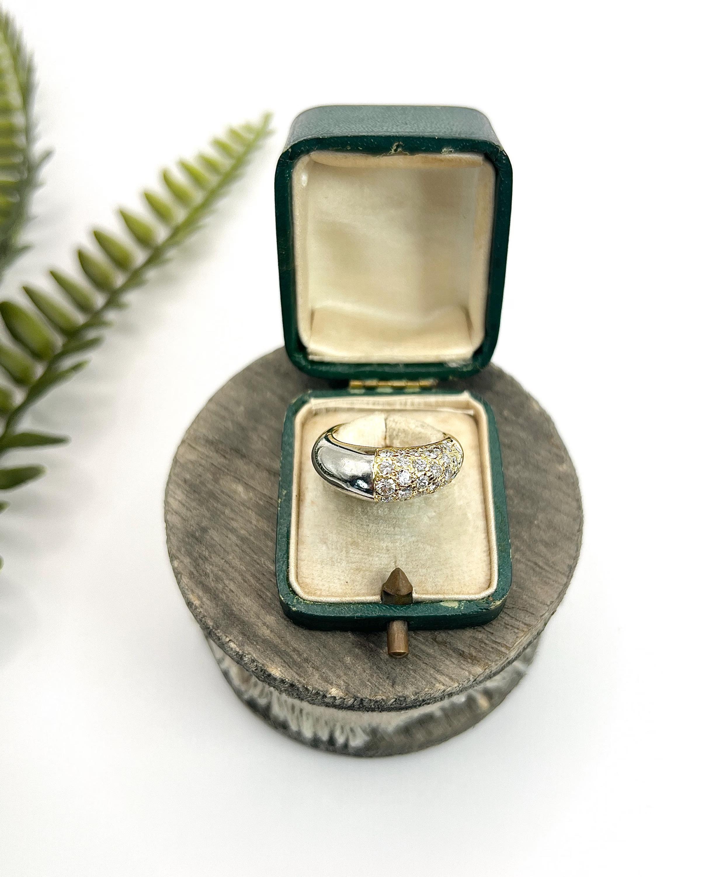 Vintage 18ct Gold & Platinum , French 1940s Diamond Pave Bombe Cocktail Ring For Sale 1