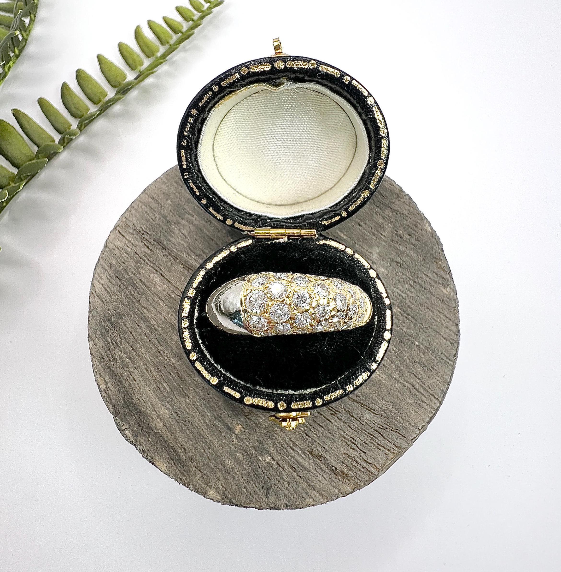 Vintage 18ct Gold & Platinum , French 1940s Diamond Pave Bombe Cocktail Ring For Sale 3