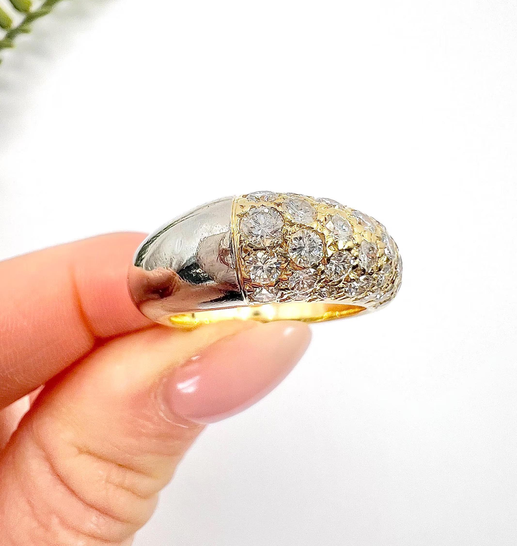 Vintage 18ct Gold & Platinum , French 1940s Diamond Pave Bombe Cocktail Ring For Sale 4