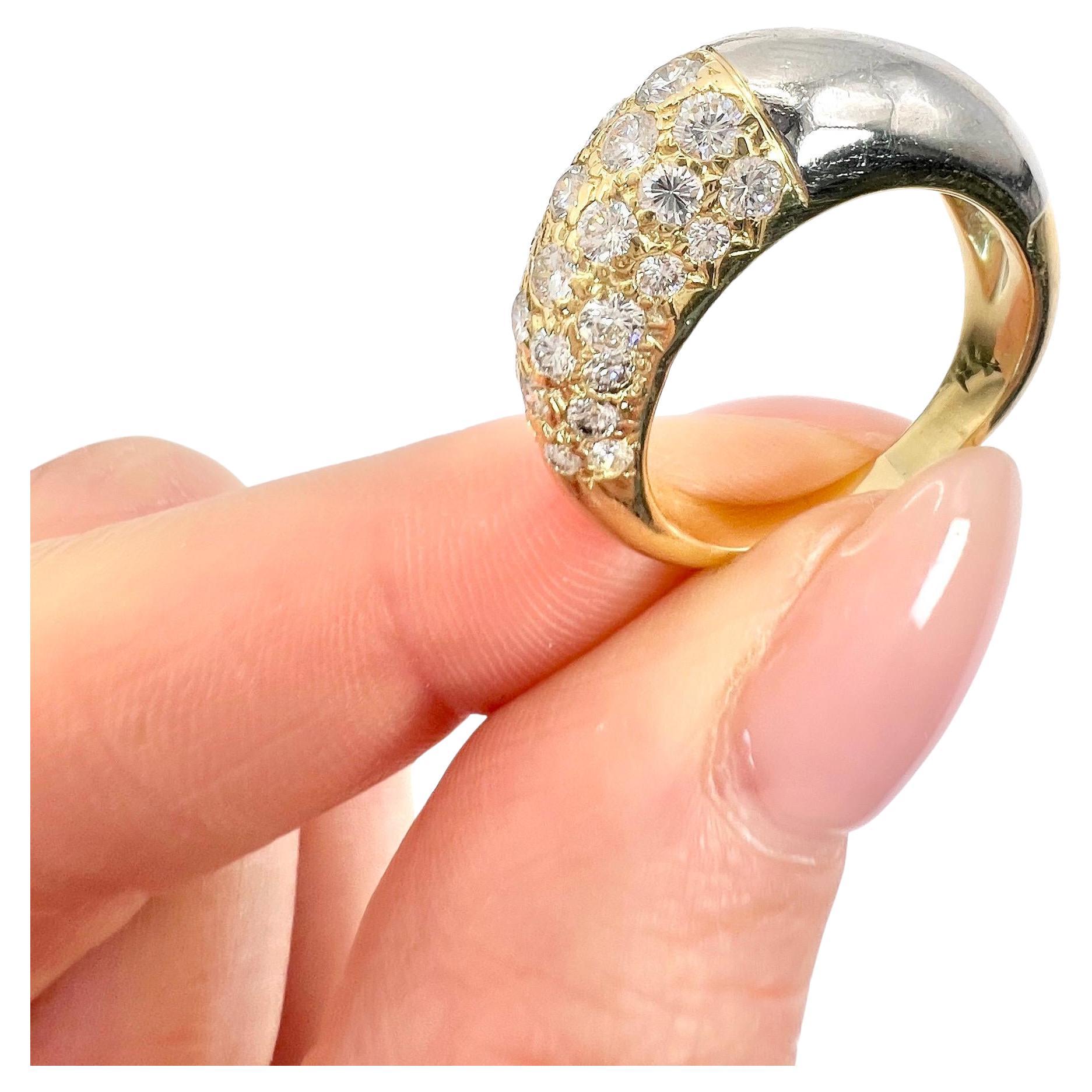 Anello da cocktail in oro 18ct e platino, francese anni '40 con pavé di diamanti