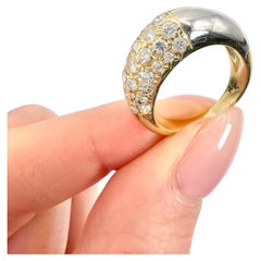 Anillo de cóctel vintage de oro 18 ct y platino , francés de los años 40 con bomba de diamantes y pavé