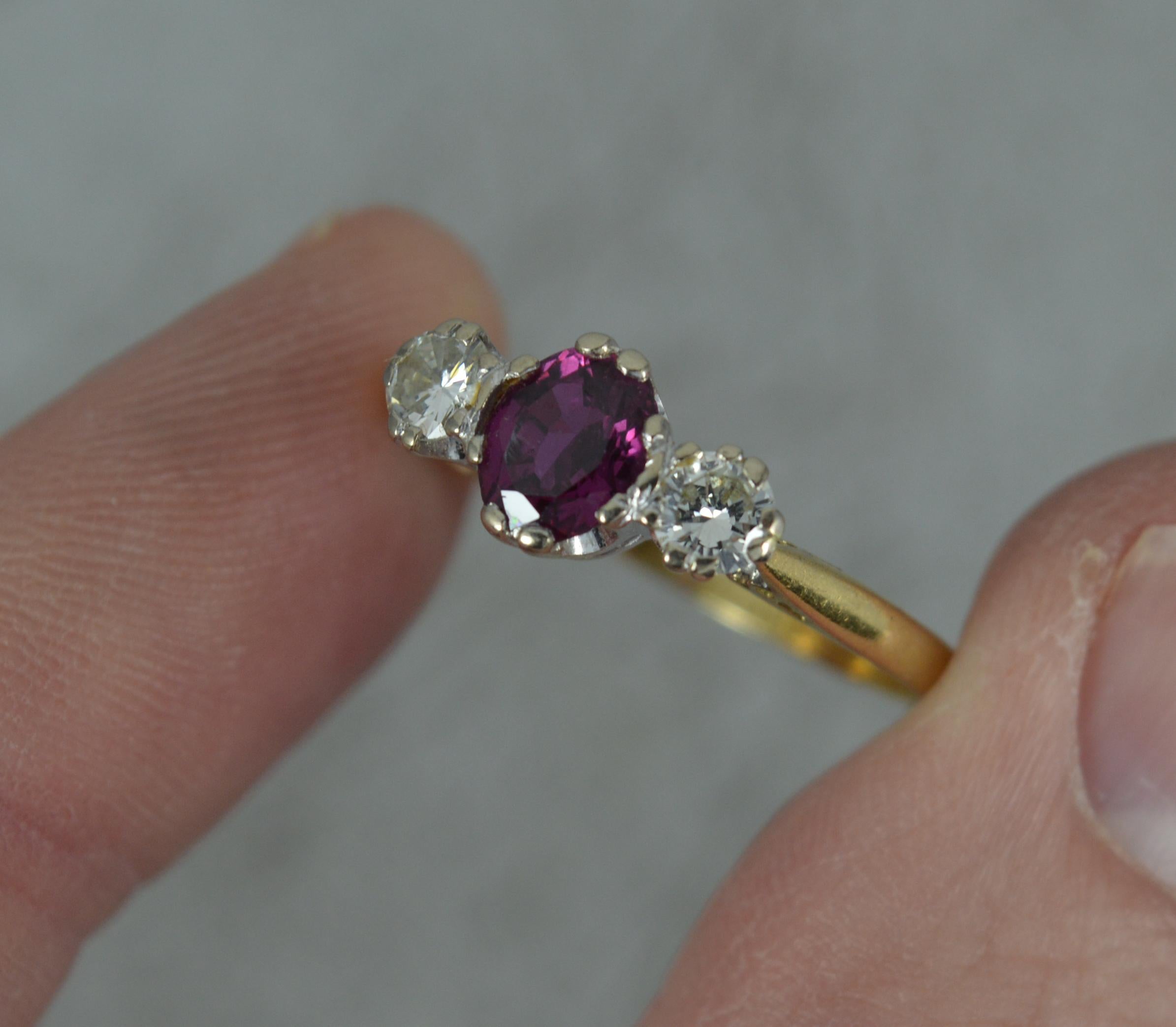 Oval Cut Vintage 18ct Gold Platinum Ruby and Diamond Trilogy with 1960's Receipt