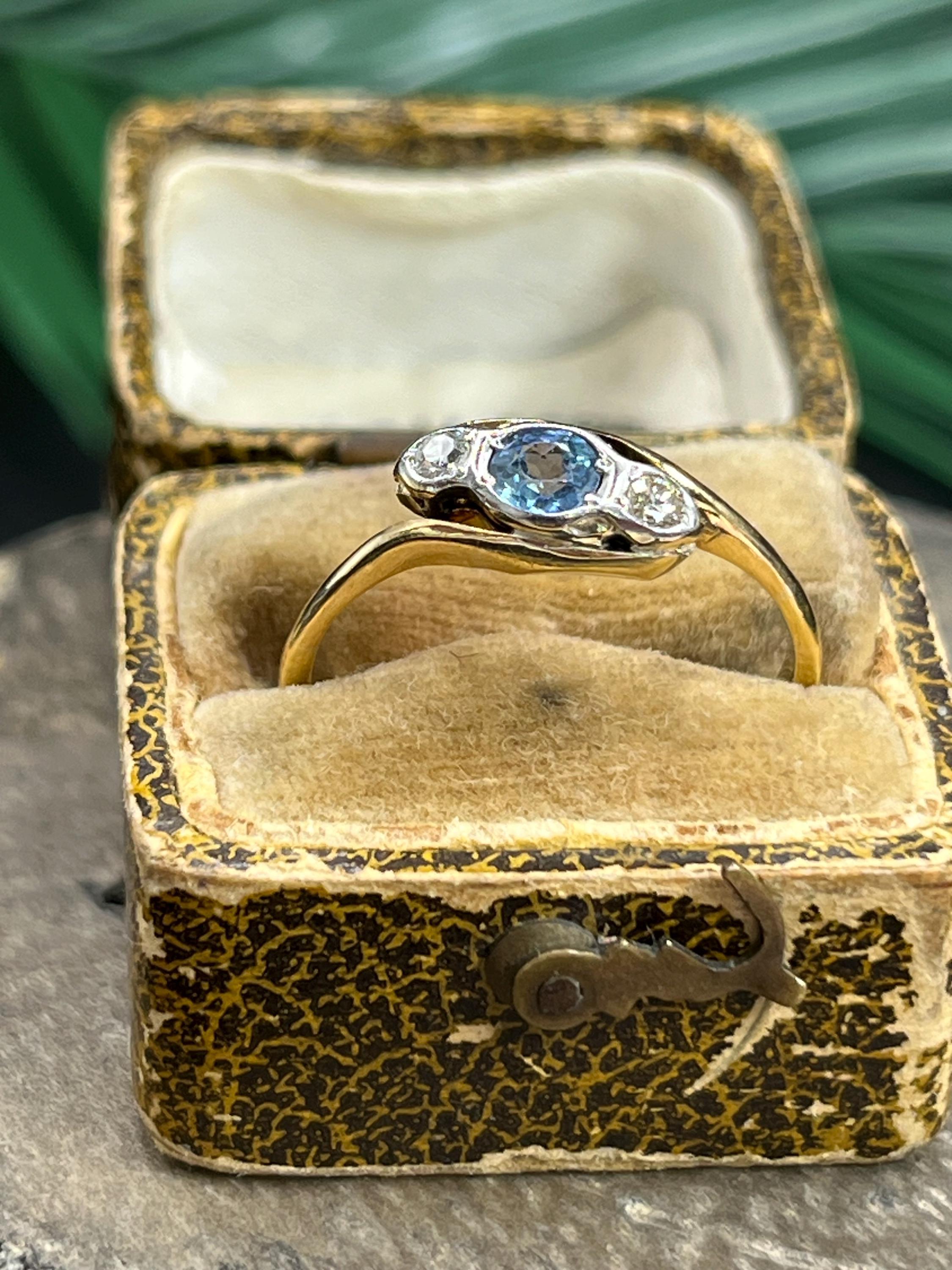 Vintage 18ct Gold & Platin Saphir & Diamant Crossover Ring für Damen oder Herren im Angebot