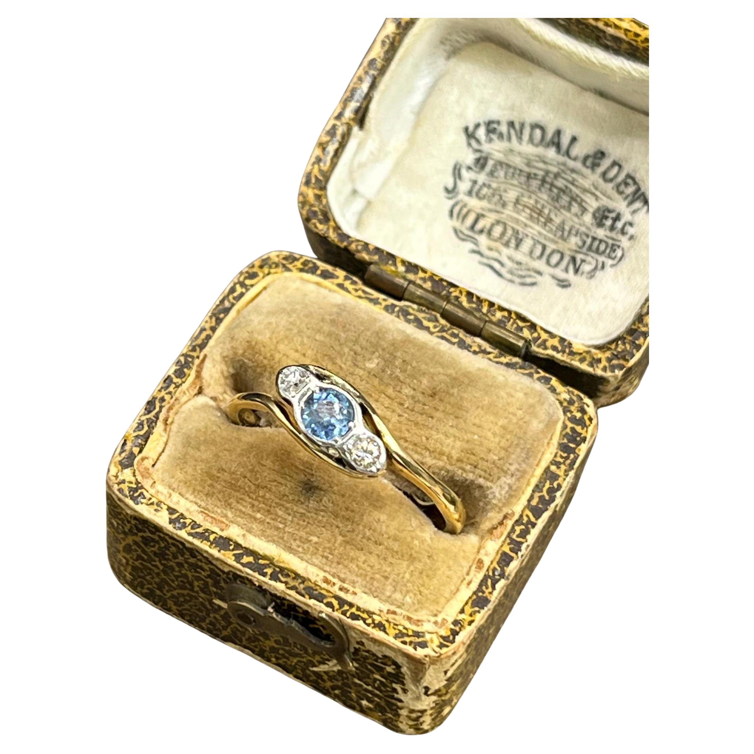 Vintage 18ct Gold & Platin Saphir & Diamant Crossover Ring