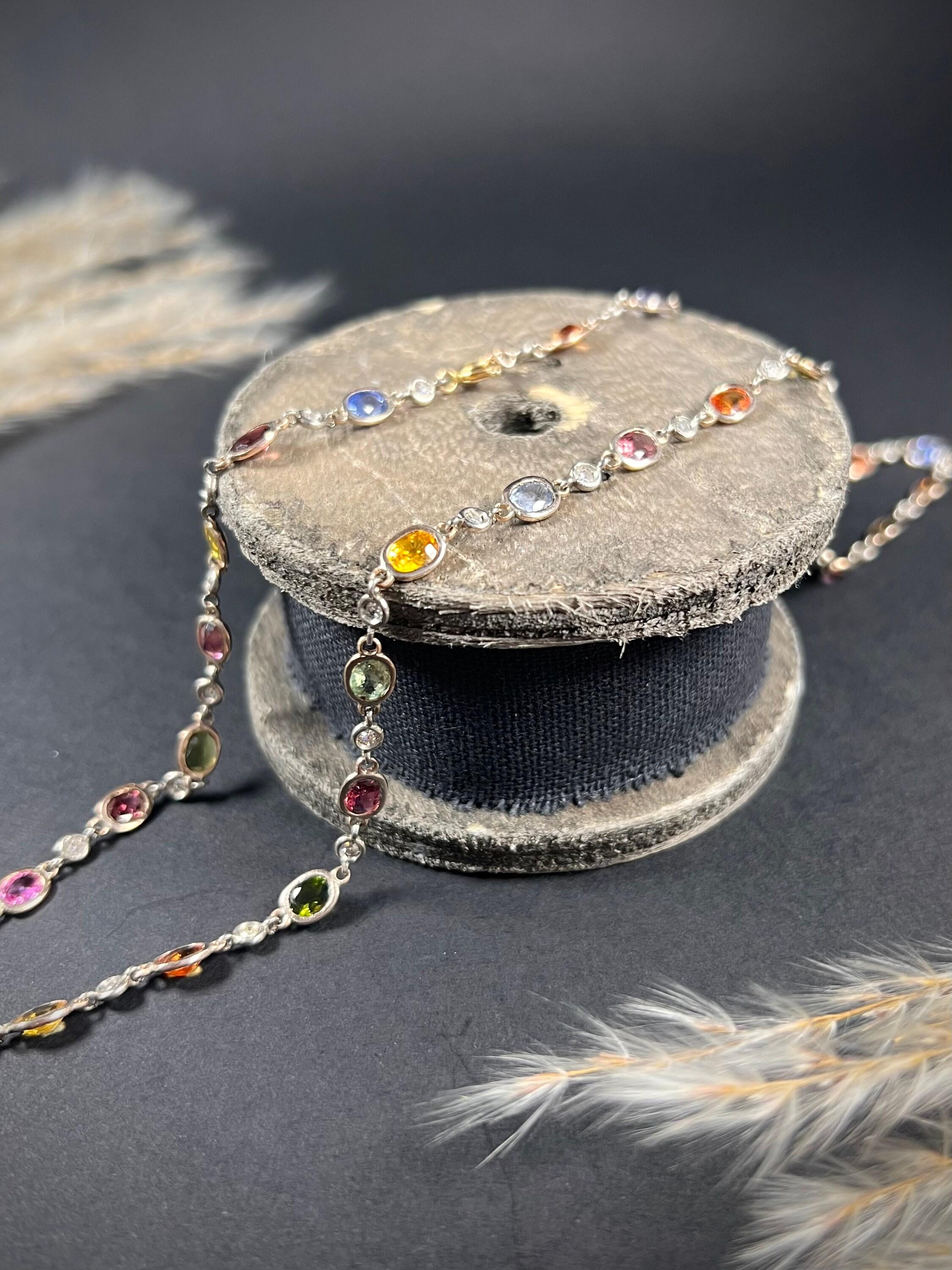 Harlekin-Halskette, Vintage, 18 Karat Gold Platin, Saphir & Diamant im Zustand „Gut“ im Angebot in Brighton, GB