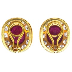 Vintage 18ct Gold Ruby and White Sapphire Cluster Clip-On Earrings