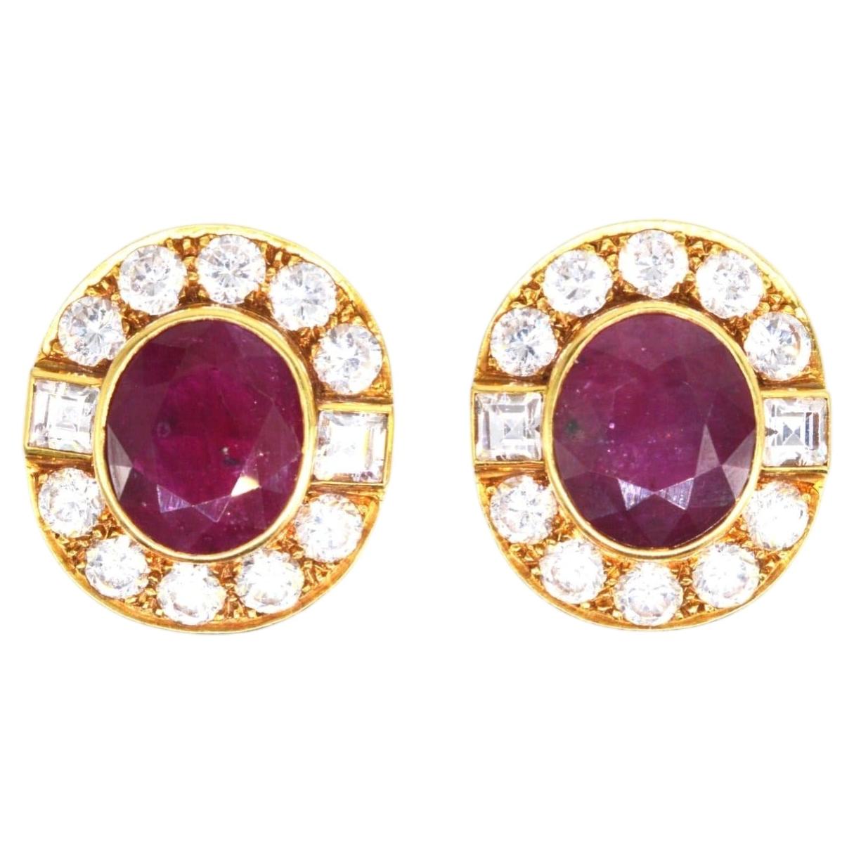 Vintage 18ct Gold Ruby and White Sapphire Cluster Clip-On Earrings