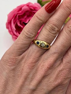 Vintage 18ct Gold, Sapphire and Diamond Band Ring, Hallmarked Birmingham 1972
