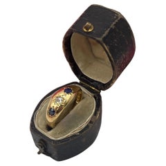 Anello vintage con fascia in oro 18 carati, zaffiro e diamanti, con punzone di Birmingham del 1972