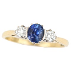 Vintage 18 Carat Gold Sapphire and Diamond Three Stone Ring, circa 1985