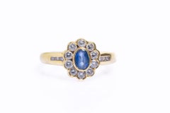 Vintage 18ct Yellow Gold Floral Cluster Ring with Sapphire & Diamonds