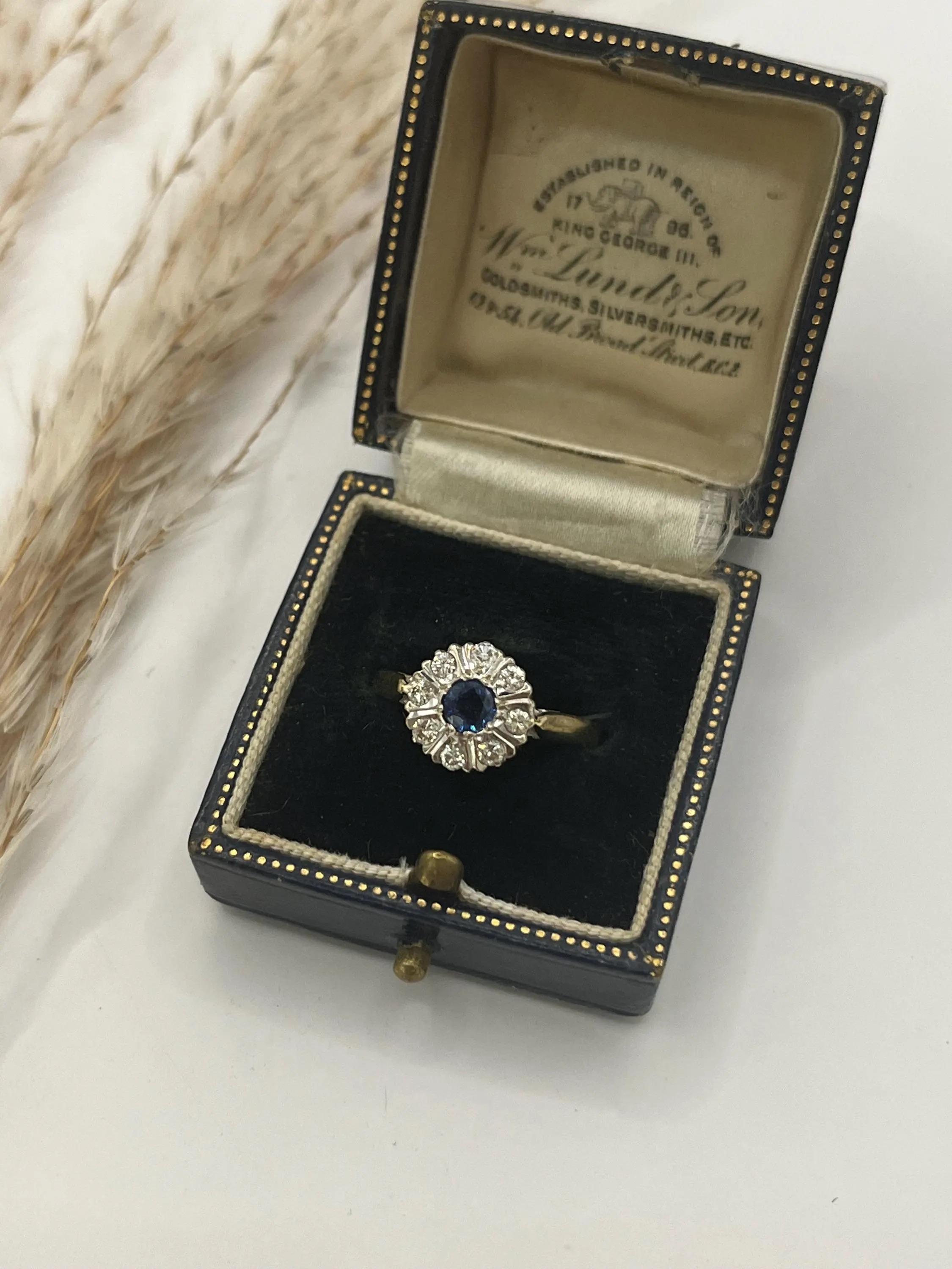 Vintage 18ct Gold, Saphir & Diamant-Cluster-Ring, gestempelt London 1976 im Angebot 5