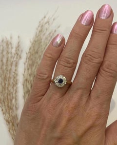 Anillo vintage en racimo de oro de 18 ct, zafiro y diamantes, Hallmarked Londres 1976