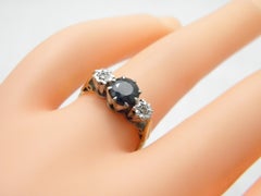 Vintage 18ct Gold Sapphire Diamond Heavy Trilogy Engagement Ring 750