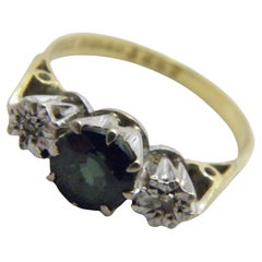 Vintage 18ct Gold Sapphire Diamond Heavy Trilogy Engagement Ring 750