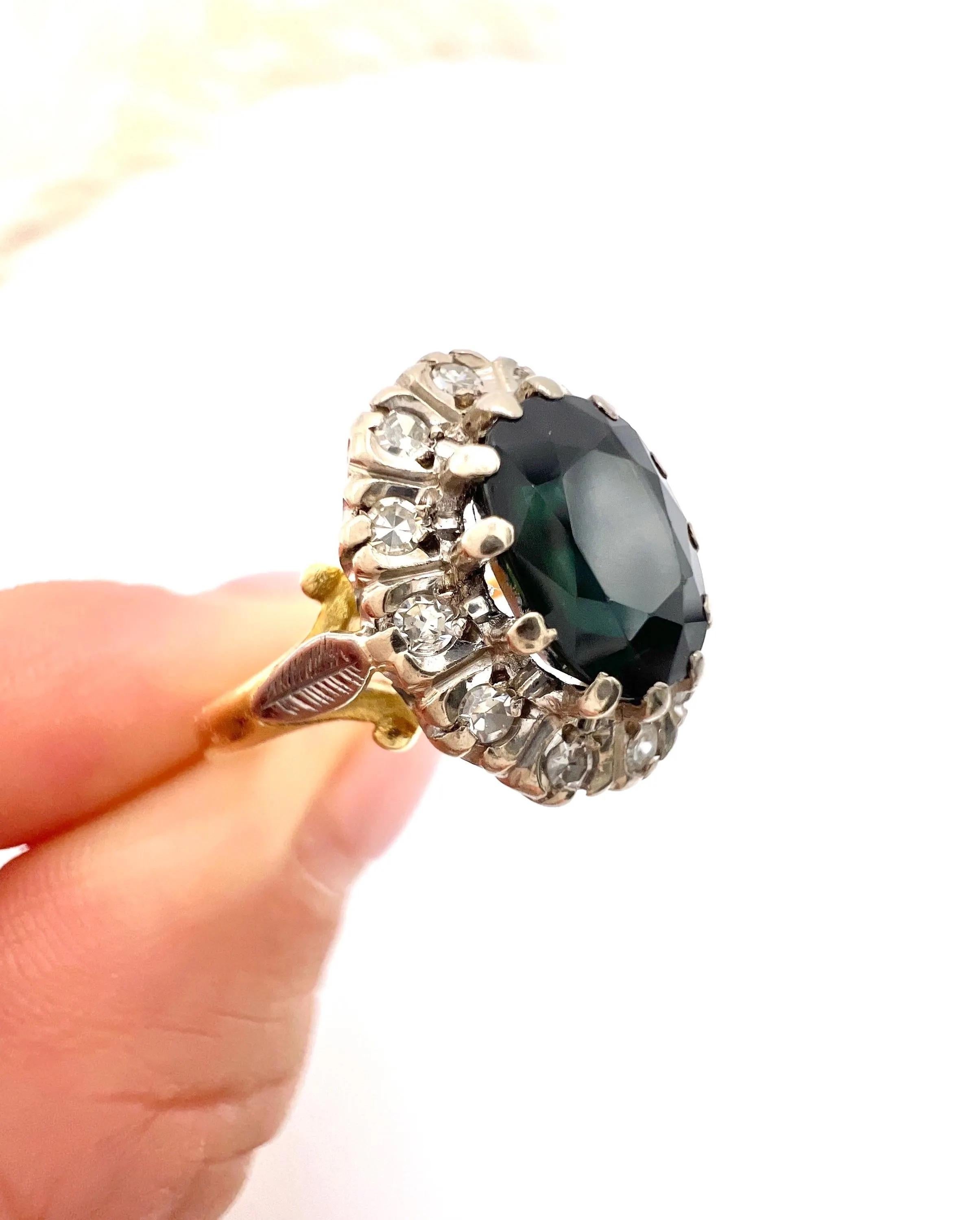 Vintage 18ct Gold, Sapphire & Diamond Oval Cluster Ring, Hallmarked London 1977 For Sale 6