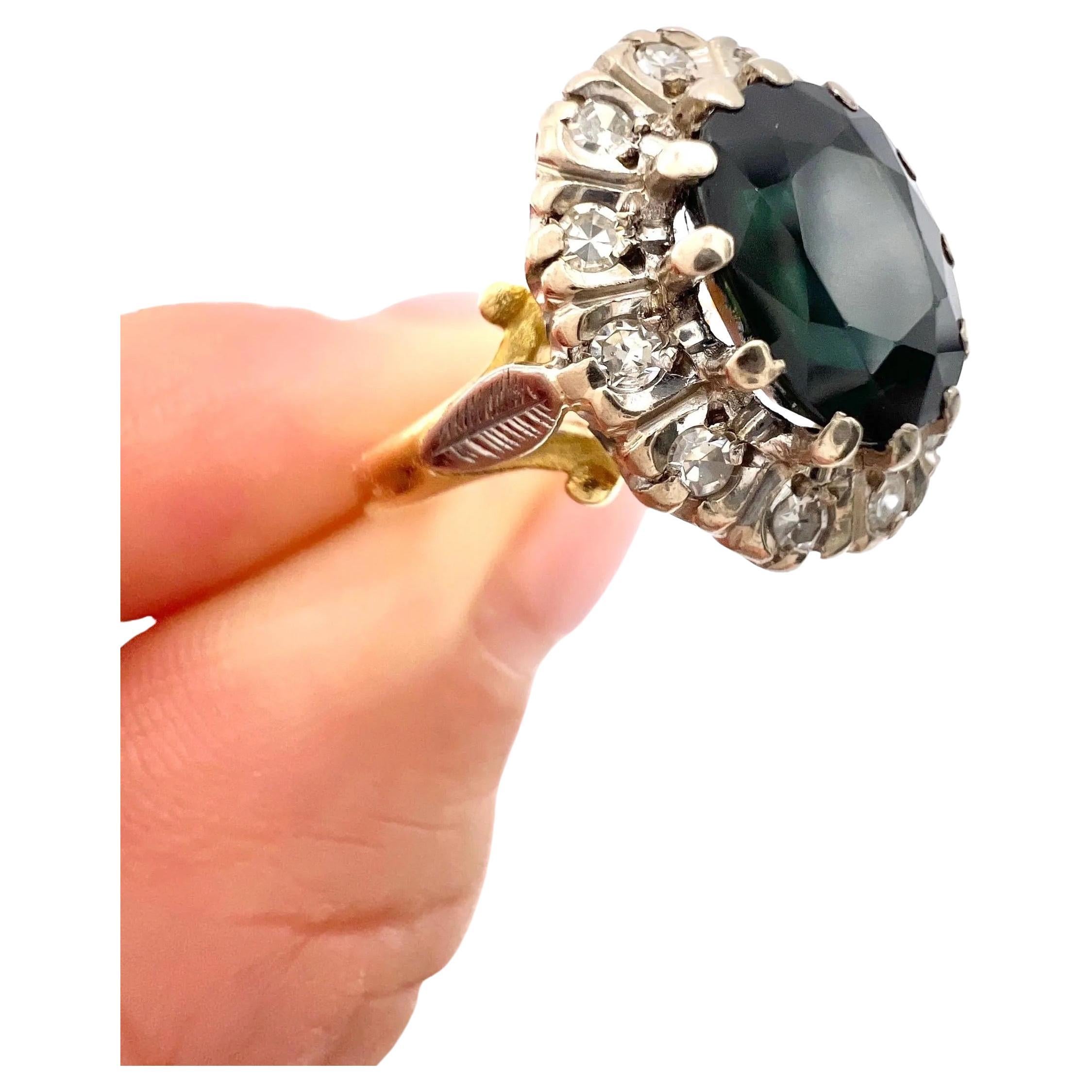 Vintage 18ct Gold, Sapphire & Diamond Oval Cluster Ring, Hallmarked London 1977 For Sale