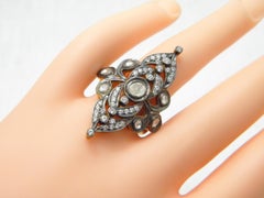 Vintage 18ct Gold Silver 2 Carat Diamond Cluster Nouveau Ring N1/2 7 750 925