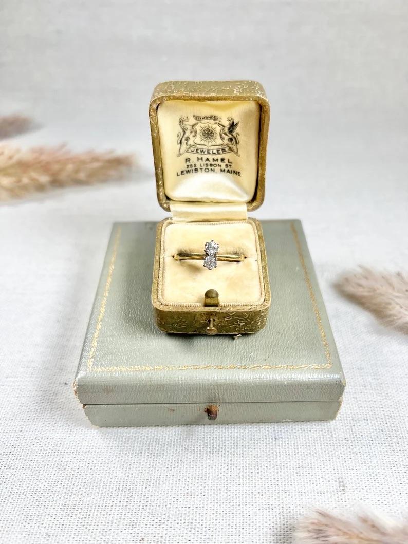 Vintage 18ct Gold Stamped Birmingham Hallmarked 1990s Toi et Moi Diamond Ring 6