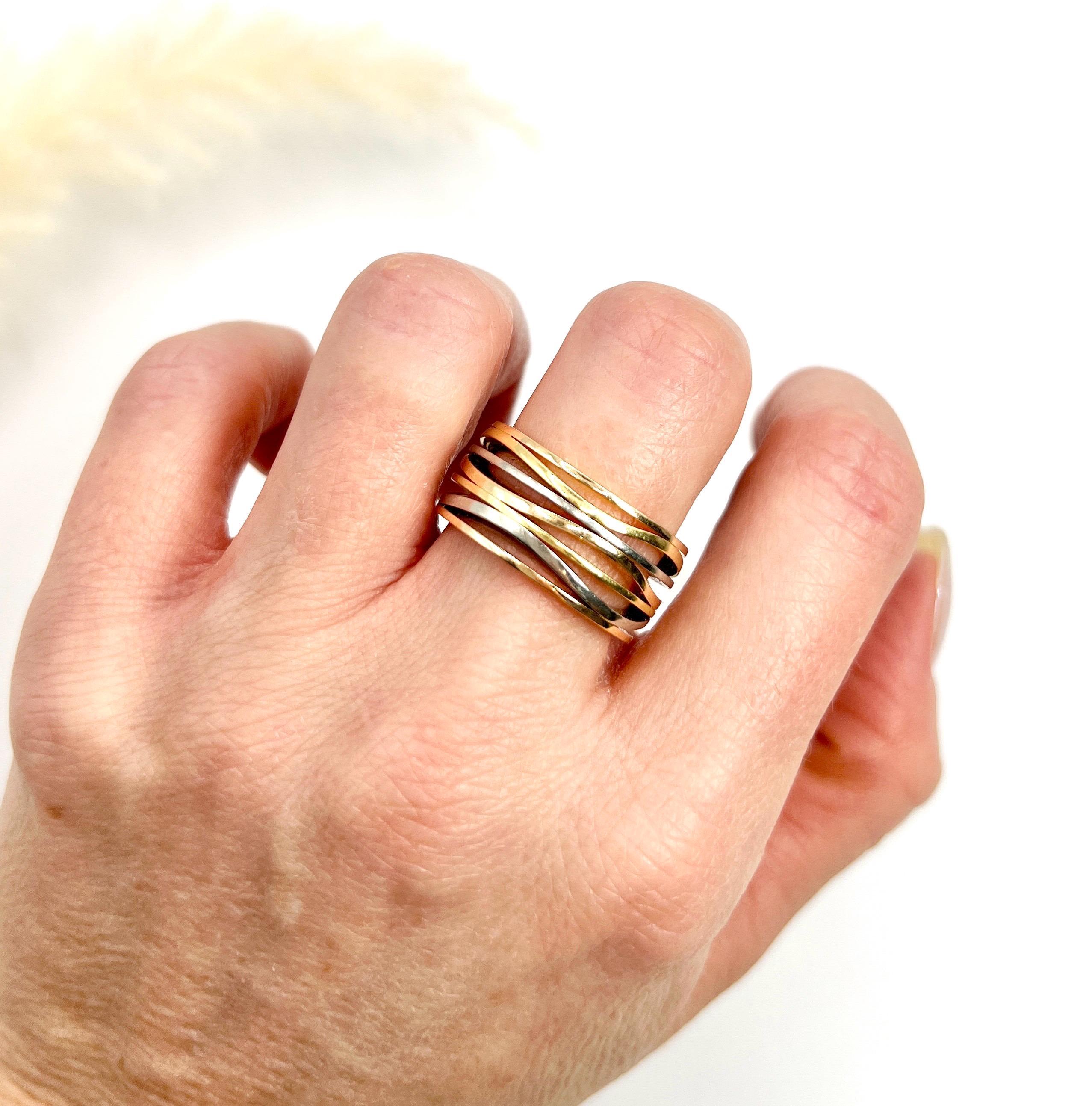 Vintage 18ct Gold Stamped, Omega Ladymatic Three Colour Gold Ripple Band Ring For Sale 1