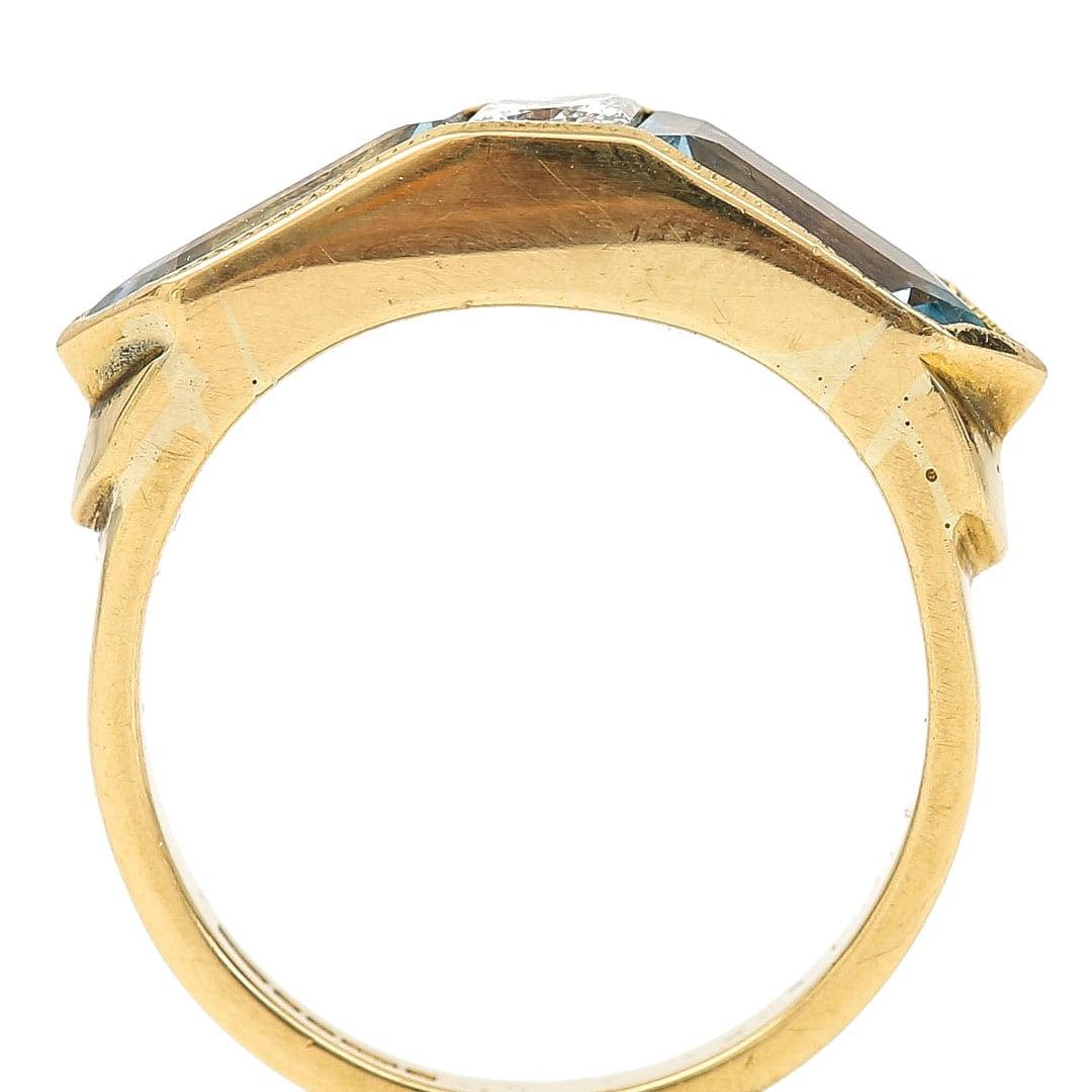 Vintage 18 Carat Gold Trapeze Cut Aquamarine and Radiant Cut Diamond