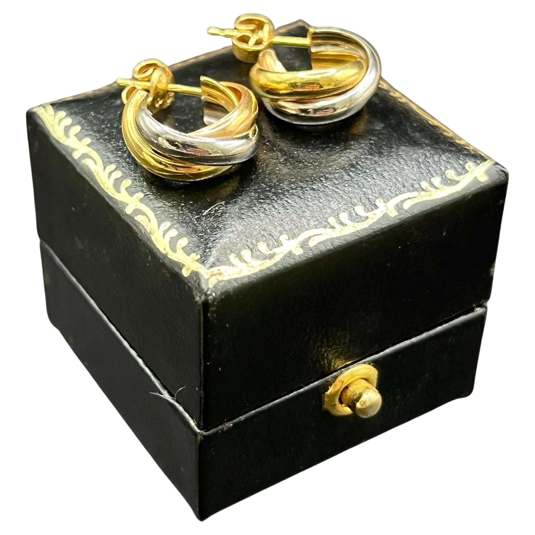 Vintage 18ct Gold Tri-Color Hoop Earrings, Circa 1980s