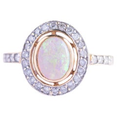 Vintage 18ct Gold White Opal and Diamond Cluster Ring