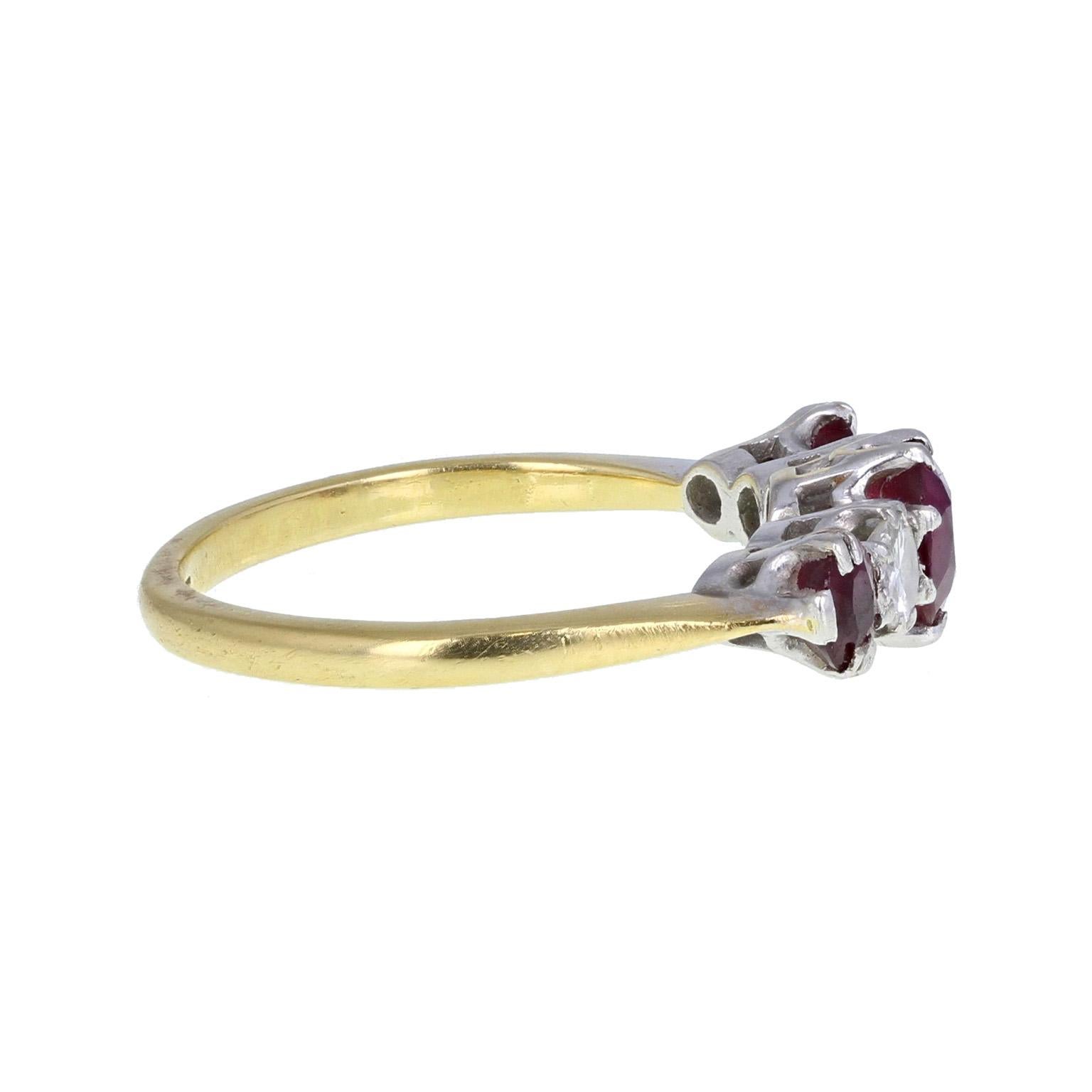 Oval Cut Vintage 18 Carat Platinum Ruby Diamond Five-Stone Ring For Sale