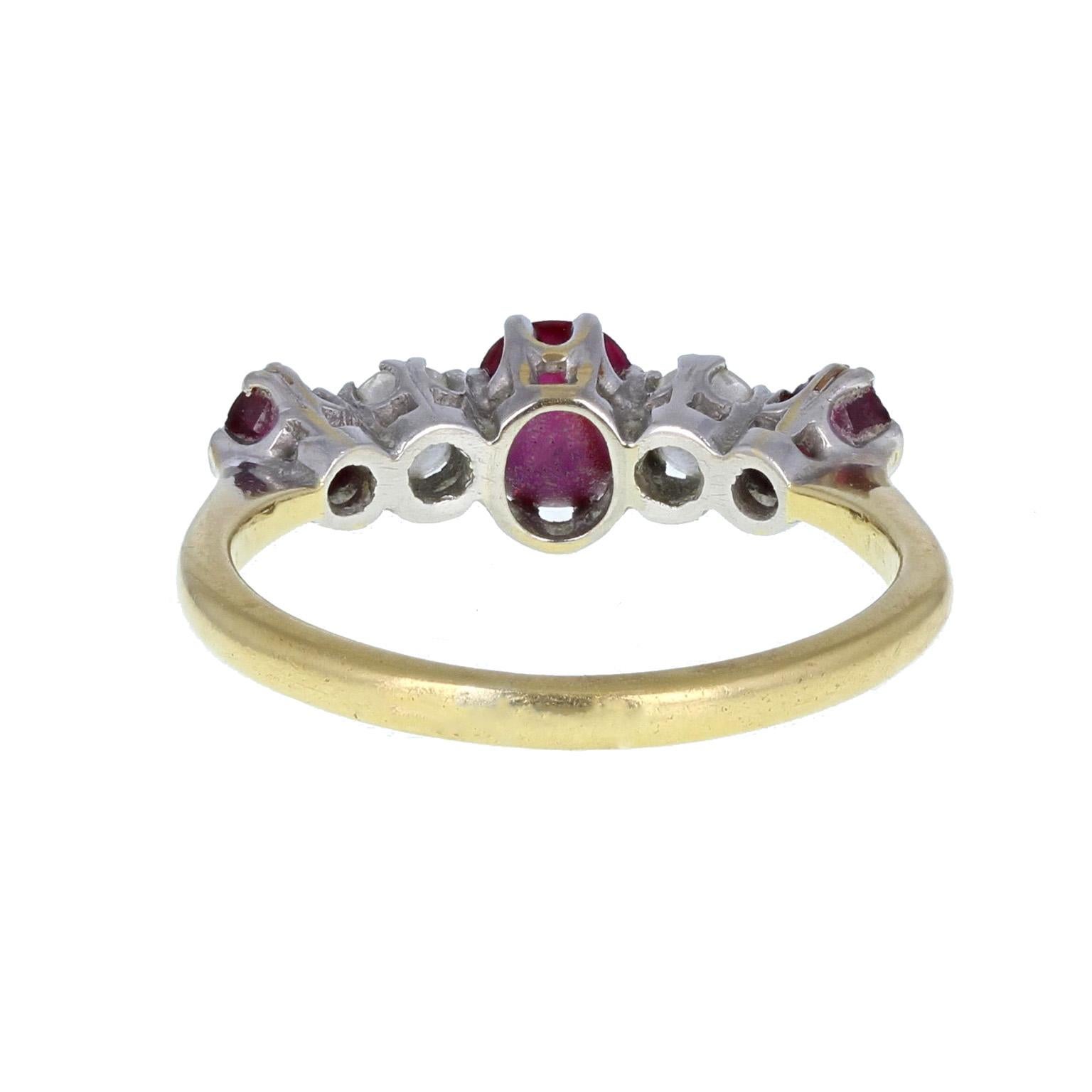 Vintage 18 Carat Platinum Ruby Diamond Five-Stone Ring In Excellent Condition For Sale In Newcastle Upon Tyne, GB