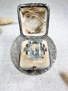 Vintage 18ct Rose Gold, 1940s Cushion Cut Aquamarine & Diamond Cocktail Ring