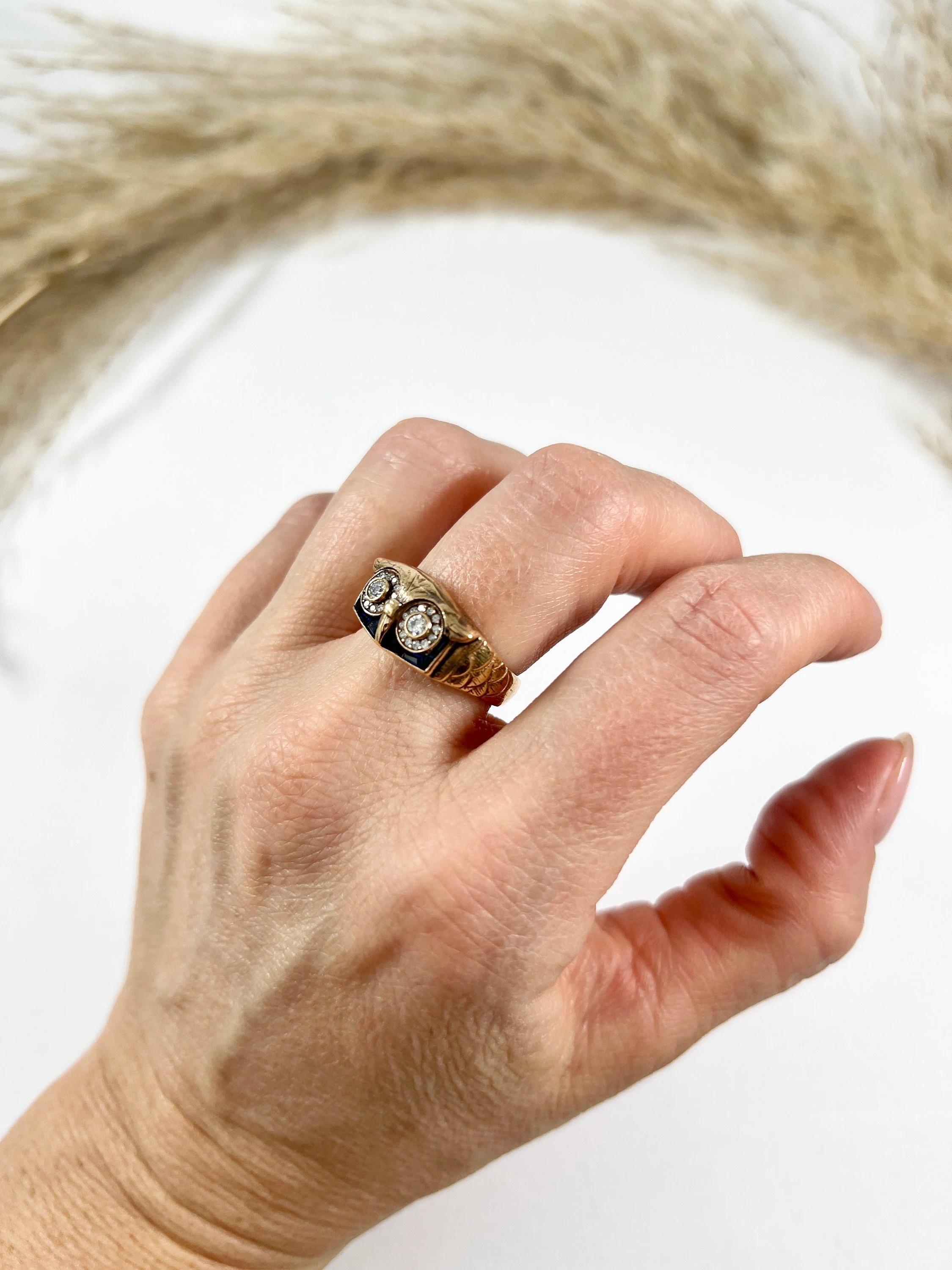Vintage 18ct Rose Gold, 1970s Sapphire & Diamond Owl Cocktail Ring For Sale 6
