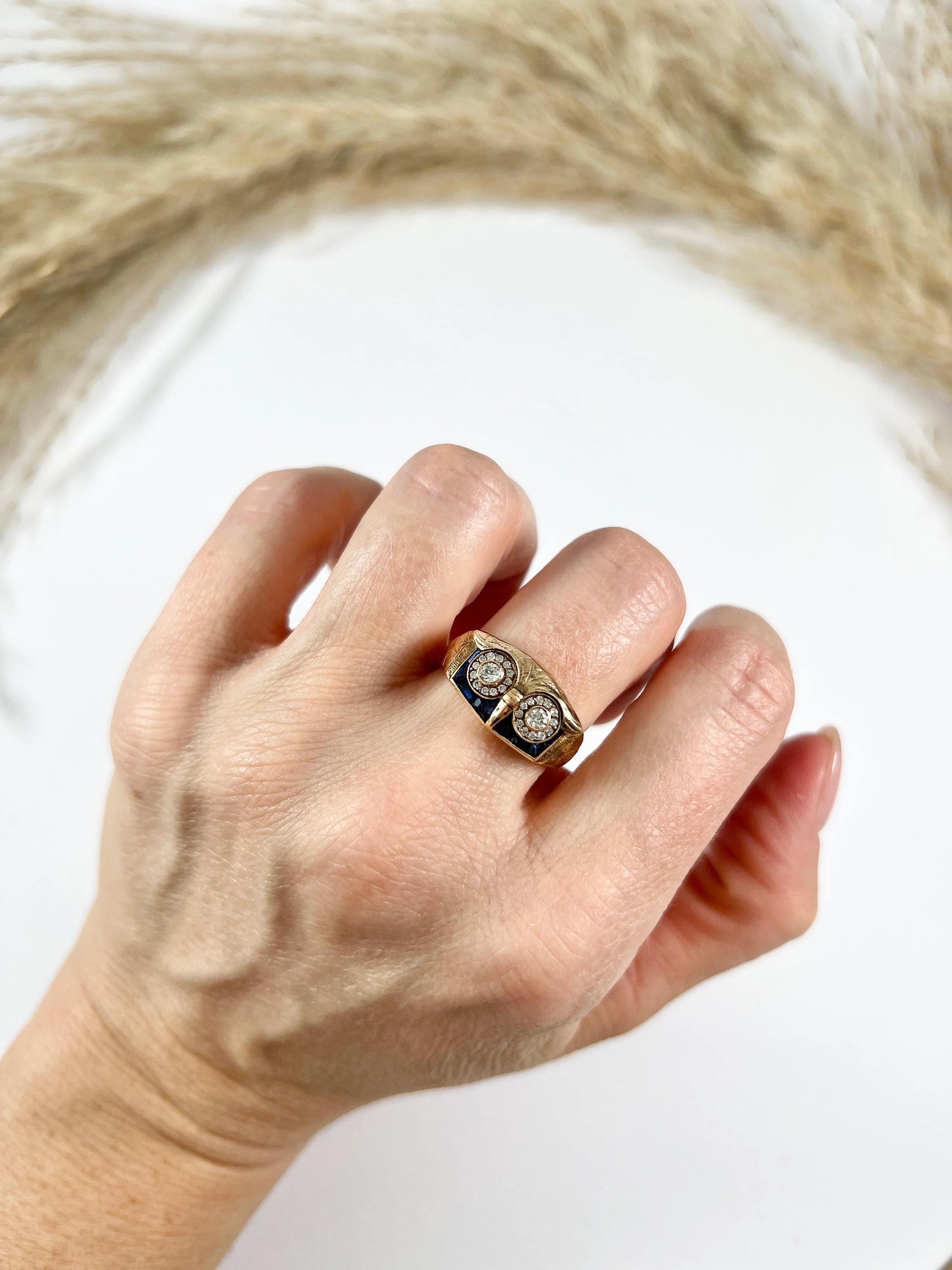 Vintage 18ct Rose Gold, 1970s Sapphire & Diamond Owl Cocktail Ring For Sale 1