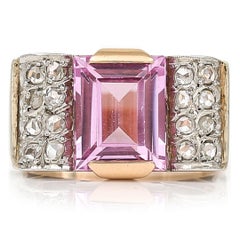 Bague Tank Vintage en or rose 18 ct avec saphir rose et diamants (3::20 ct)